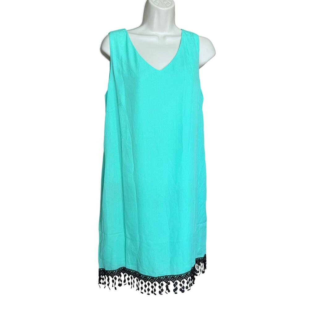 Pink Owl Mint Green Shift Dress With Black Lace Trim M NWOT
